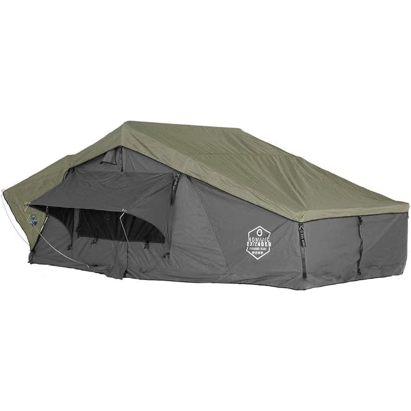 Overland Vehicle Systems Nomadic 4 Extended Roof Top Tent - Dark Gray Base with Green Rain Fly & Black Cover Universal