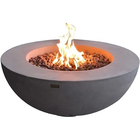 Elementi Lunar Bowl Outdoor Table 42 Inches Fire Pit Patio Heater Concrete Firepits Outside Electronic Ignition Backyard Fireplace Cover Lava Rock Included, Natural Gas