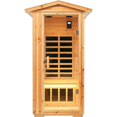 Outdoor Sauna 1 Person Low EMF Far Infrared Sauna for Home, Canadian Hemlock, 6 Low EMF Heaters, 1,560watt, Bluetooth, LCD Control Panel, Chromotherapy and Reading Lights (Outdoor/Indoor)