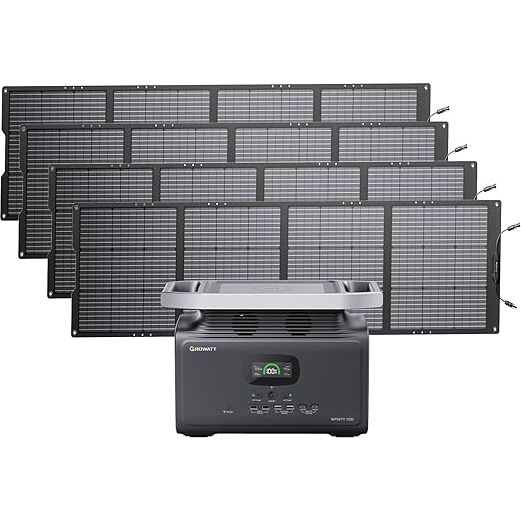 GROWATT Portable Power Station with 800W Solar Panels: Infinity 1300 Power Station with 1382Wh Lifepo4 Battery 1800W AC Output, 1.8H Full Charge Generators for Camping, Home, Emergency Backup